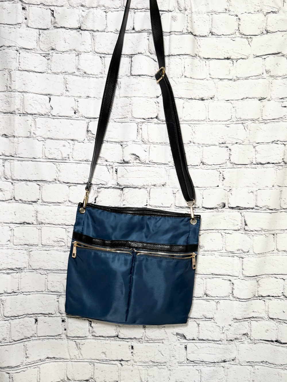 Nylon Crossbody Bag in Navy with Black Strap
